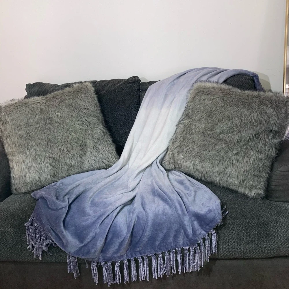 Grey Fluffy Faux Fur Large Couch Throw Pillows NEW